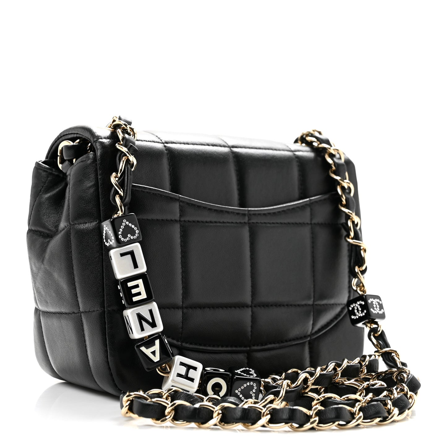 Lambskin Resin Crystal Square Quilted Mini Monacoco Flap Black