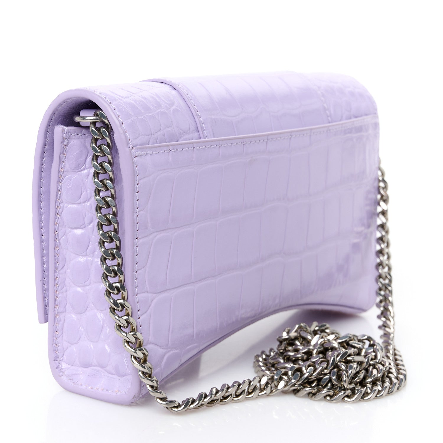 Balenciaga Shiny Calfskin Crocodile Embossed Hourglass Chain Bag Lilac 3 of 11