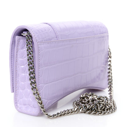 Balenciaga Shiny Calfskin Crocodile Embossed Hourglass Chain Bag Lilac 3 of 11