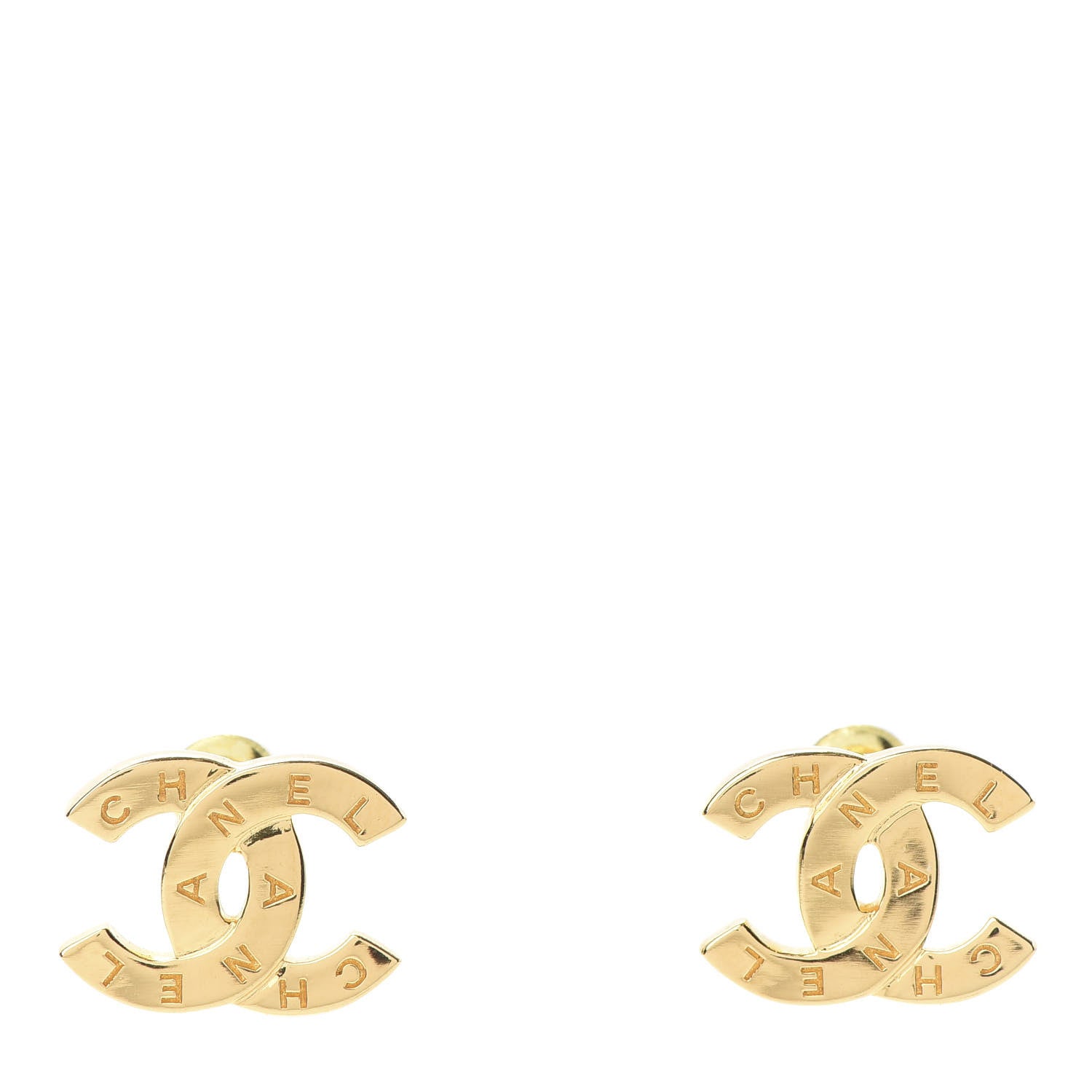 Chanel Metal CC Paris Button Stud Earrings Gold 1 of 5