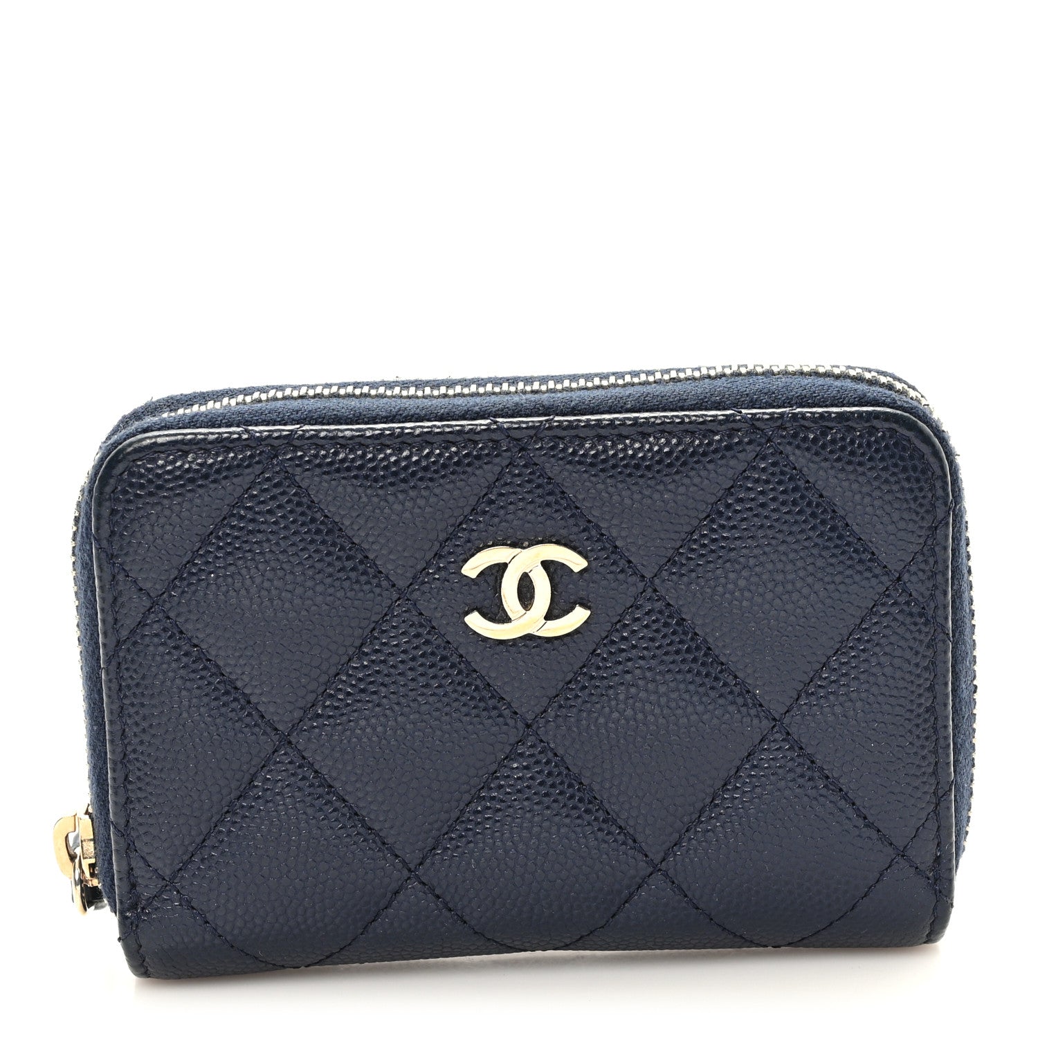 Chanel Caviar Quilted Zip Coin Purse Blue 1 of 7