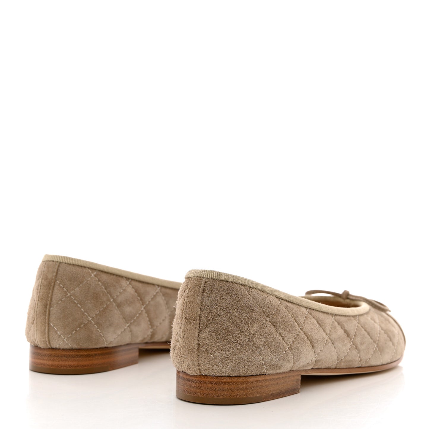 Suede Calfskin Quilted Cap Toe CC Ballerina Flats 37.5 Dark Beige
