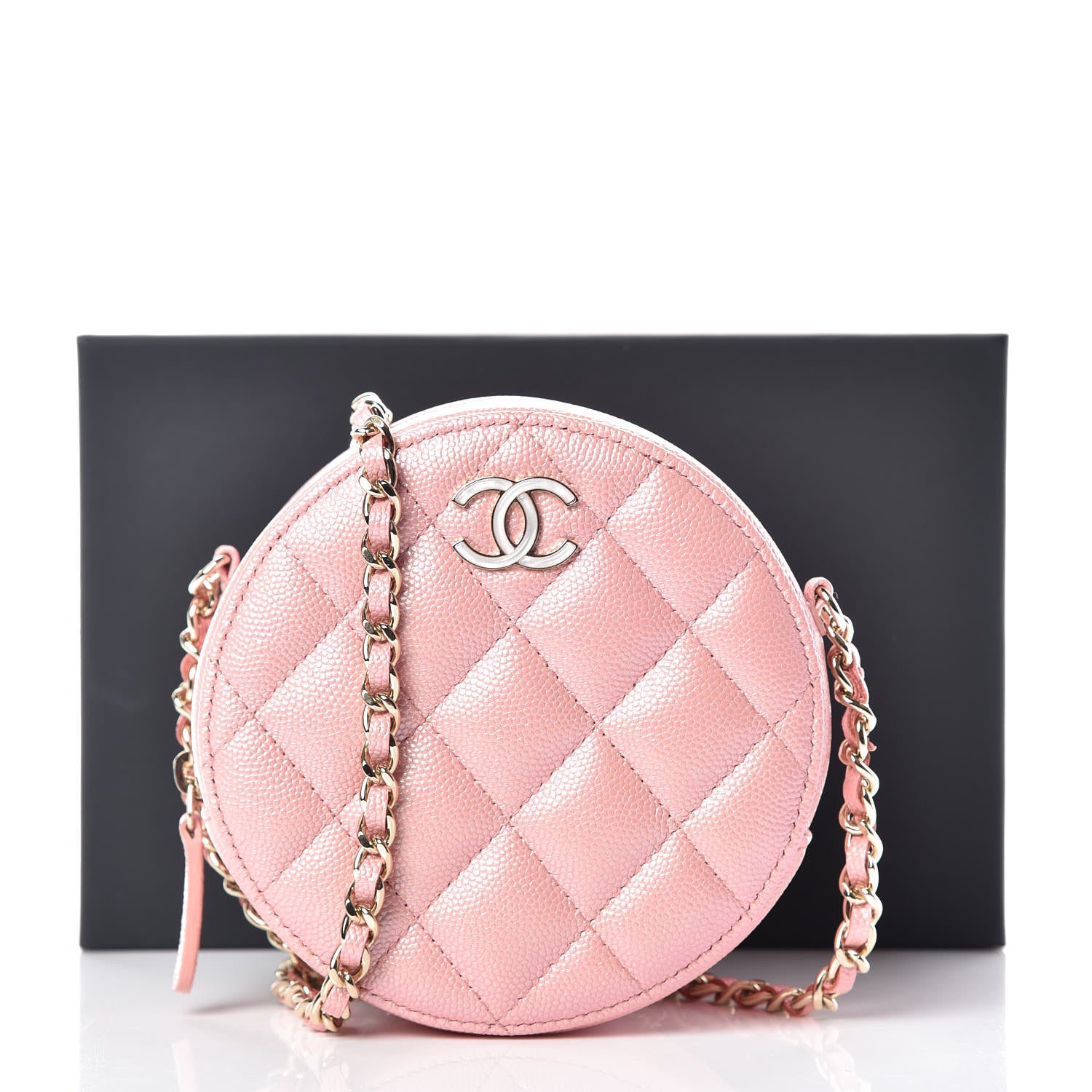 Chanel Iridescent Caviar Resin Quilted Round Clutch With Chain Pink 8 of 8