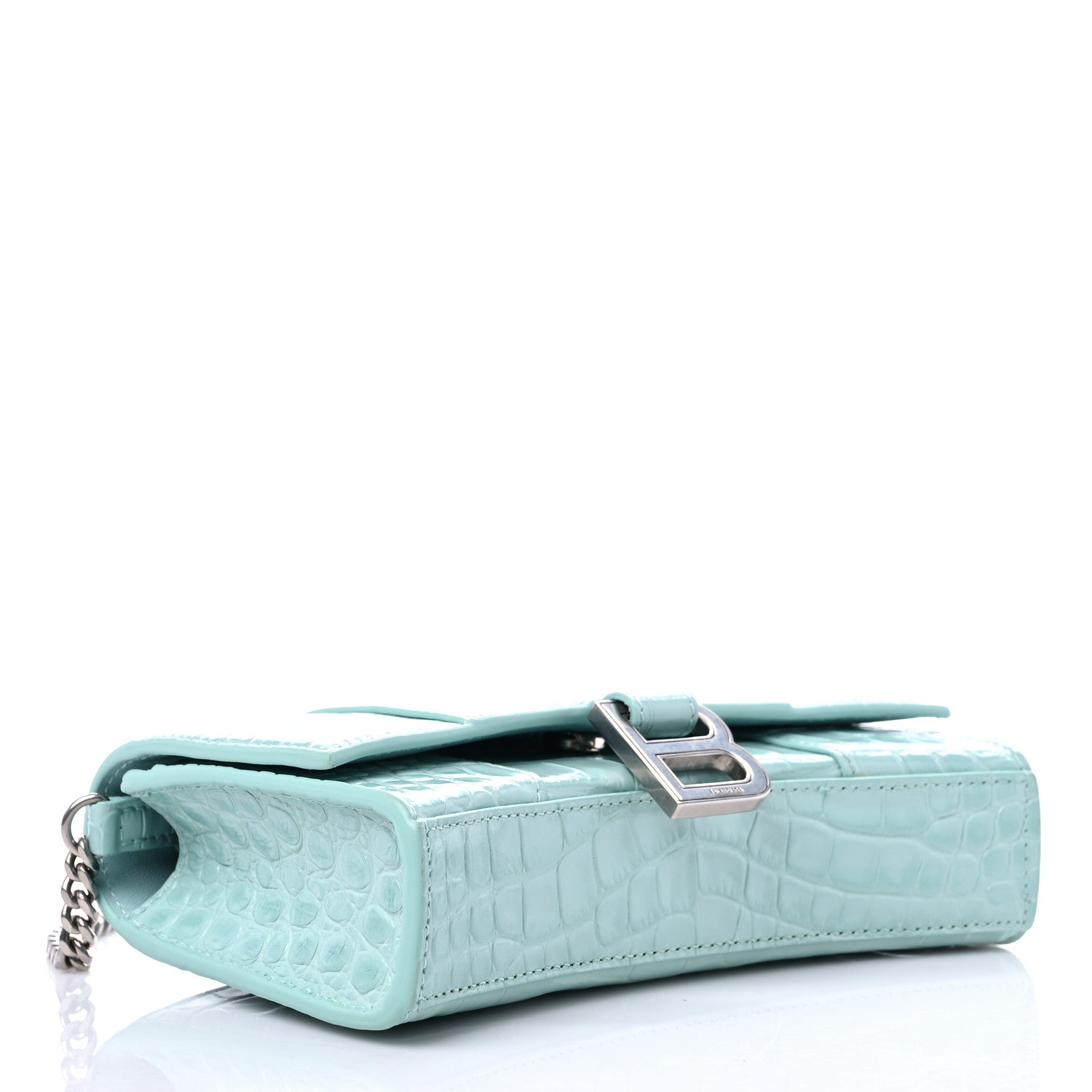 Balenciaga Shiny Calfskin Crocodile Embossed Hourglass Chain Bag Green Acqua 3 of 8
