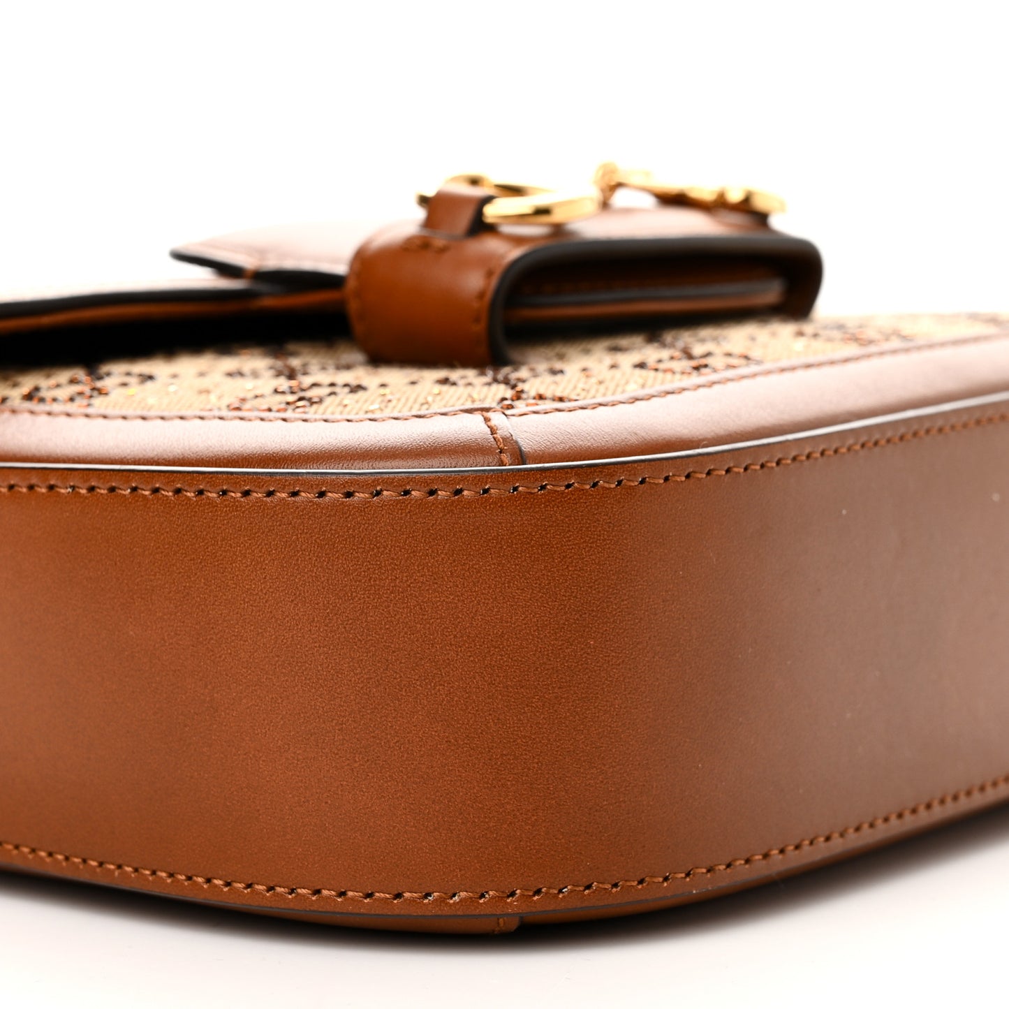 New Canvas Charisma Calfskin Crystal GG Monogram Mini Horsebit 1955 Shoulder Bag Camel Ebony