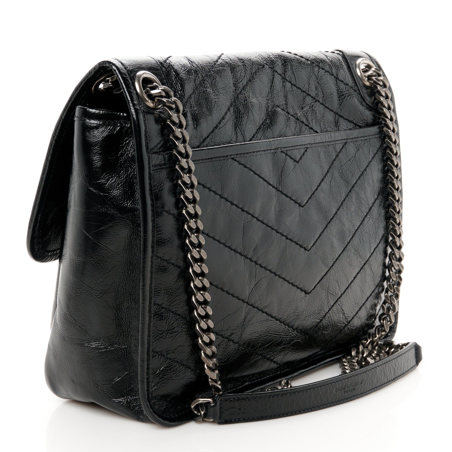 Saint Laurent Crinkled Calfskin Matelasse Monogram Medium Niki Chain Satchel Black 3 of 10