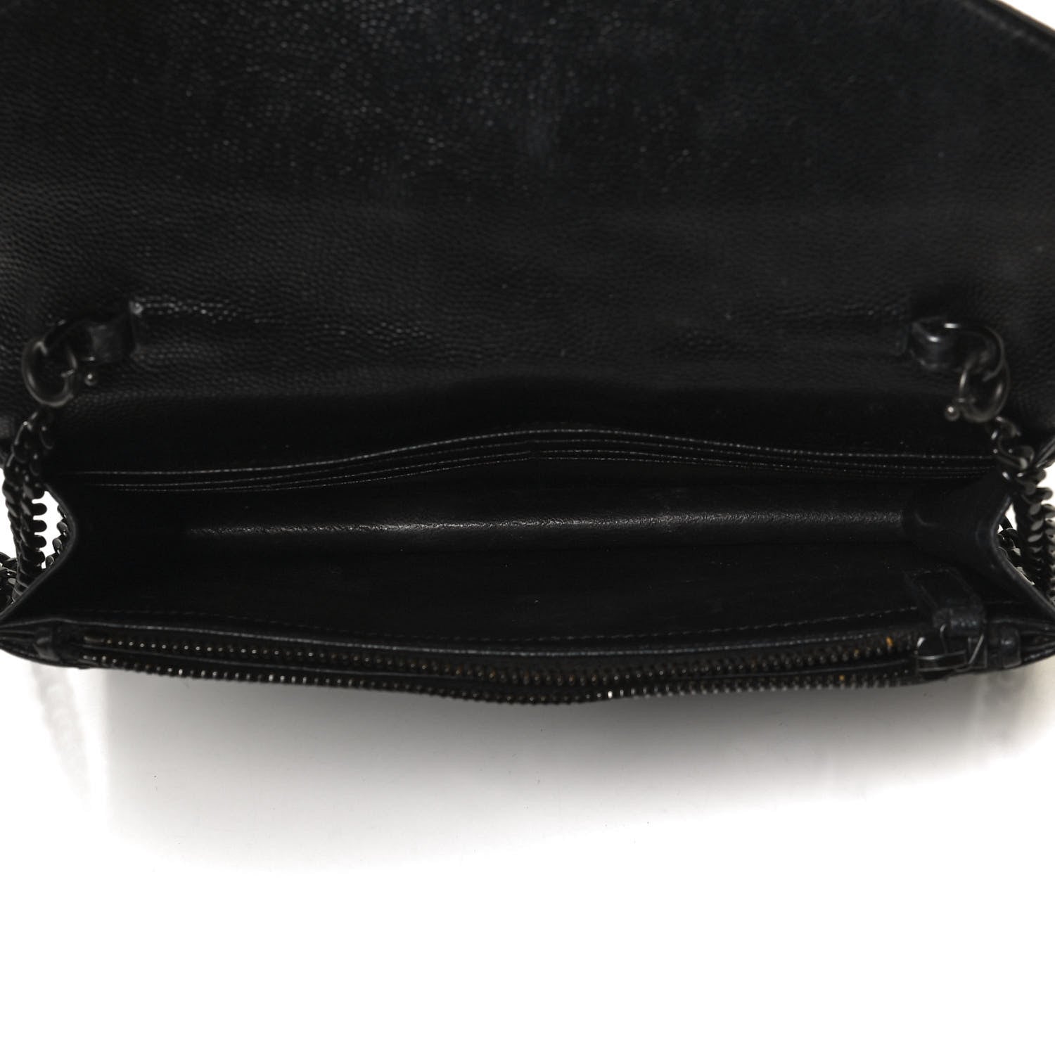 Saint Laurent Grain De Poudre Matelasse Chevron Monogram Envelope Chain Wallet Black 8 of 12