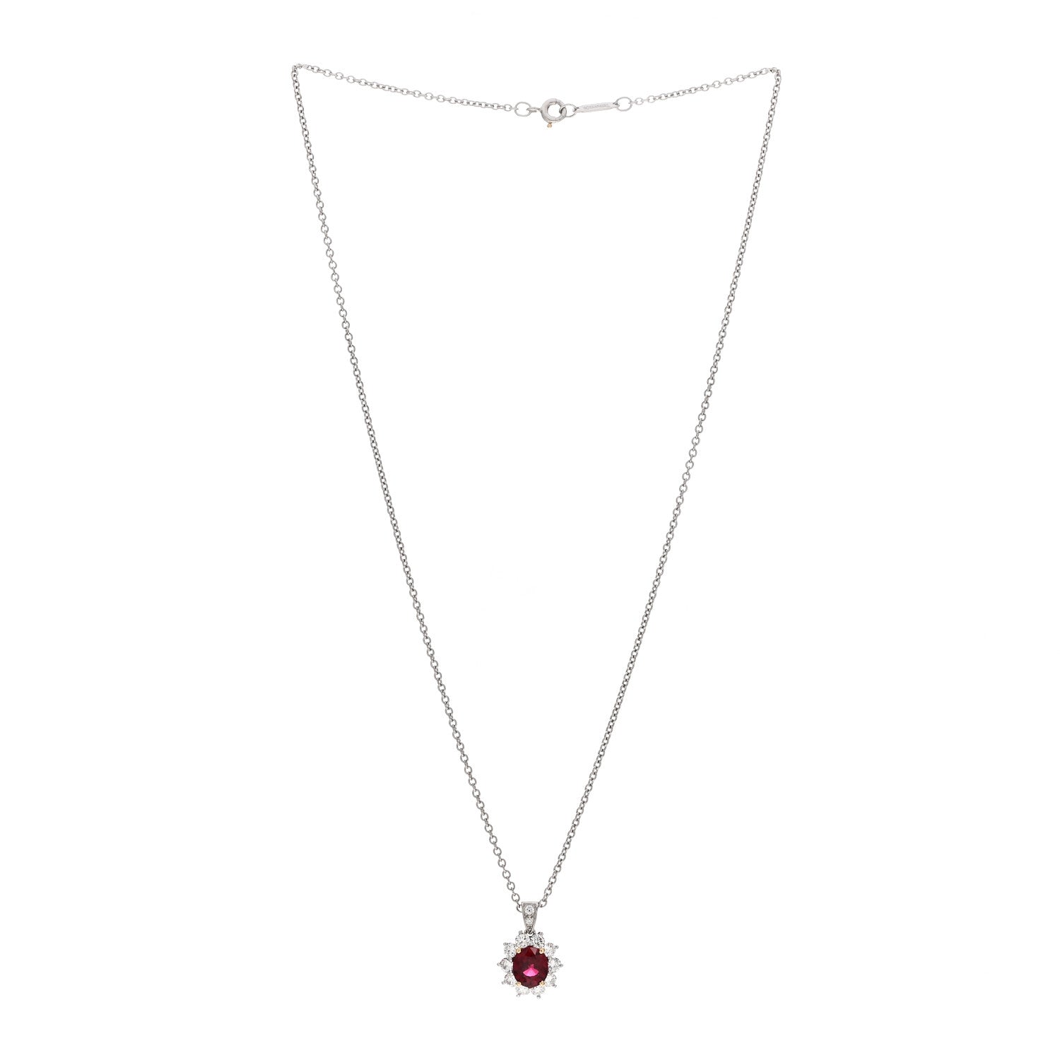 Tiffany Platinum Diamond Ruby Halo Pendant Necklace 3 of 4