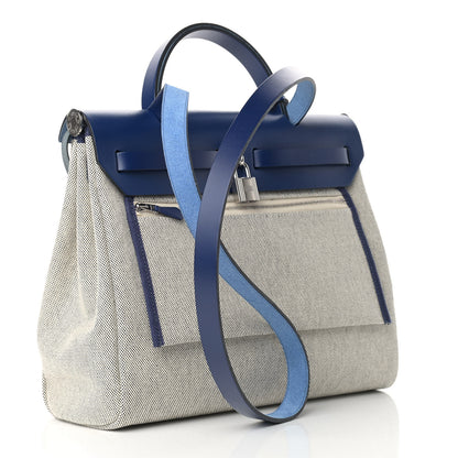 Hermes Vache Hunter Toile H Brides de Gala Herbag Zip Retourne 31 PM Bleu De France Ecru Black 4 of 11