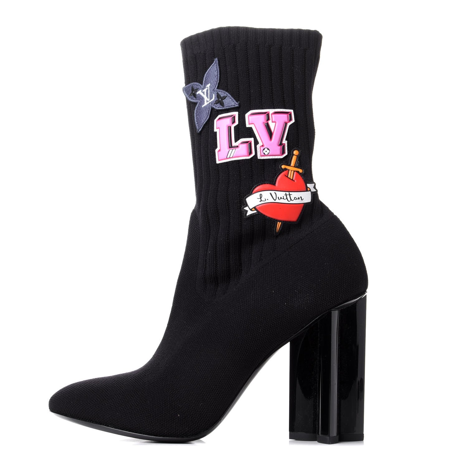 Louis Vuitton Stretch Fabric LV Black Heart Sock Ankle Boots 40 Black 1 of 10