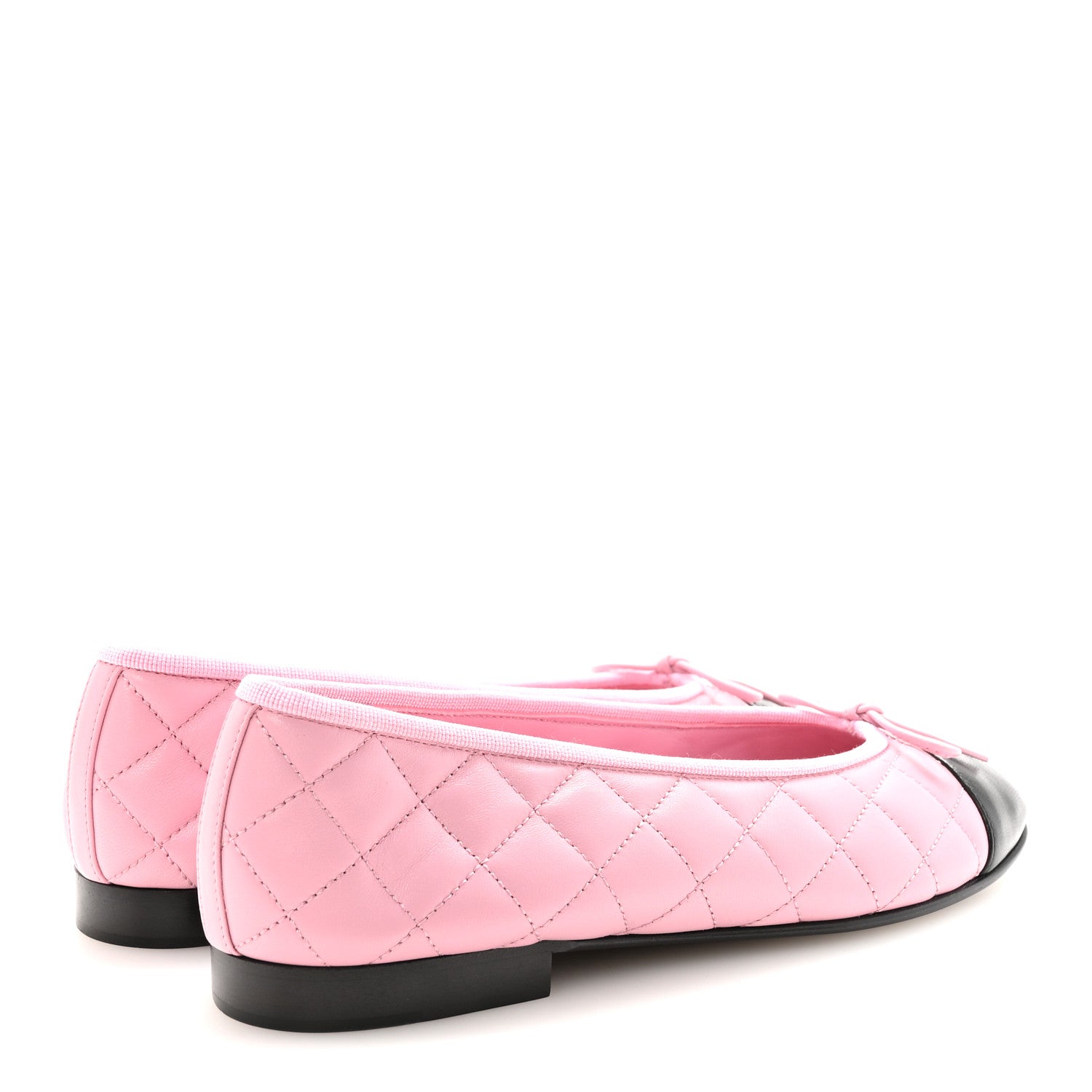 Chanel Lambskin Quilted CC Cap Toe Ballerina Flats 37.5 Pink Black 5 of 10