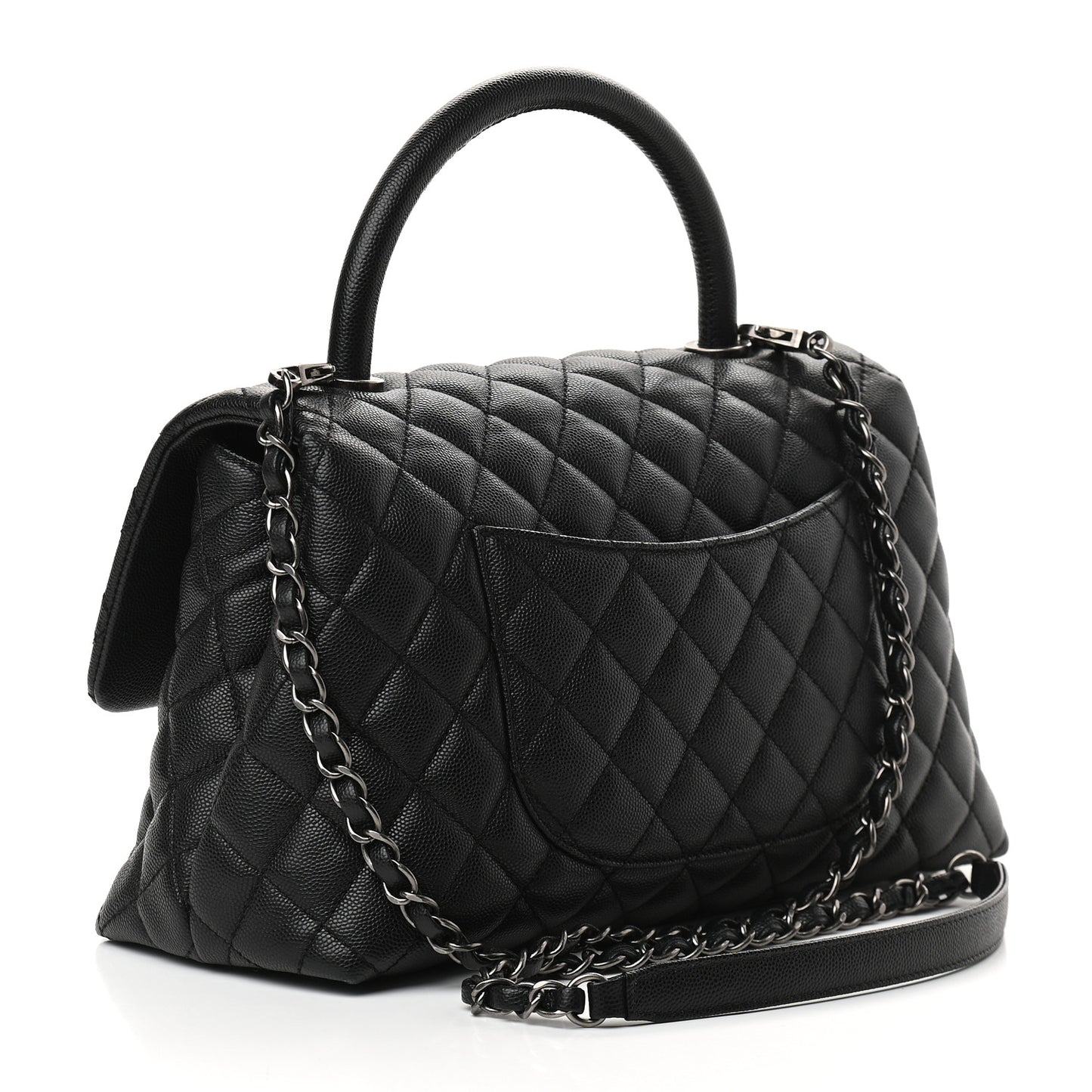 Caviar Quilted Small Coco Handle Flap Black