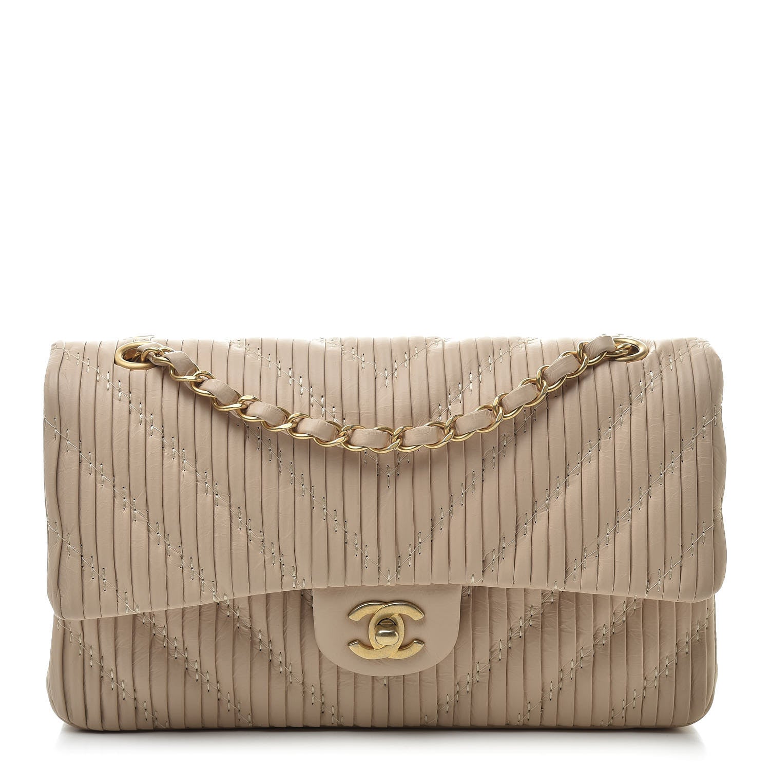 Chanel Calfskin Coco Pleats Medium Double Flap Beige 1 of 13