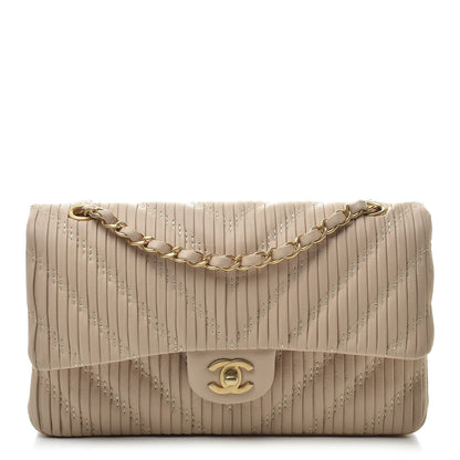 Chanel Calfskin Coco Pleats Medium Double Flap Beige 1 of 13
