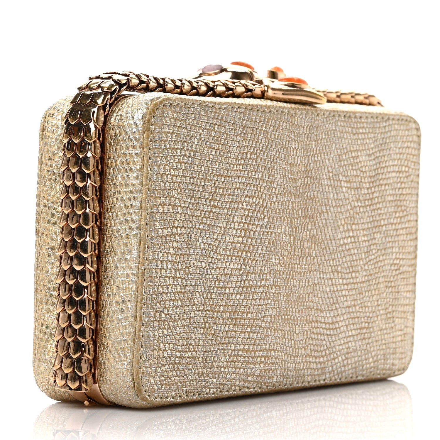Bulgari Lizard Serpenti Hypnotic Jade Cocktail Clutch Gold 2 of 7