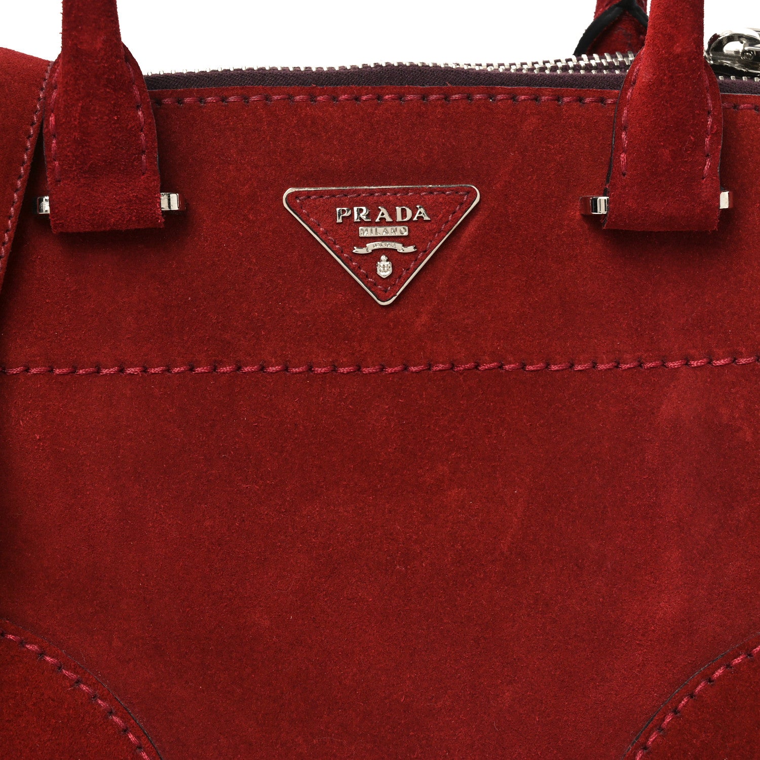 Prada Suede Scamosciato Stitched Small Twin Pocket Tote Porpora 7 of 9
