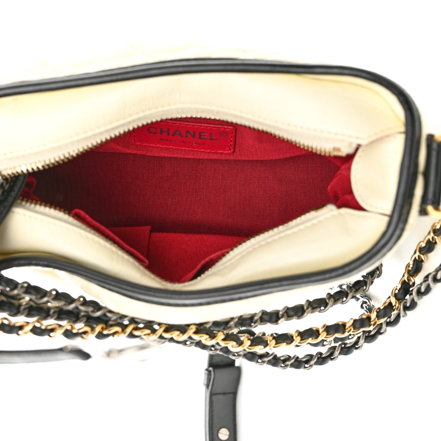 Aged Calfskin Quilted Small Gabrielle Hobo Black White