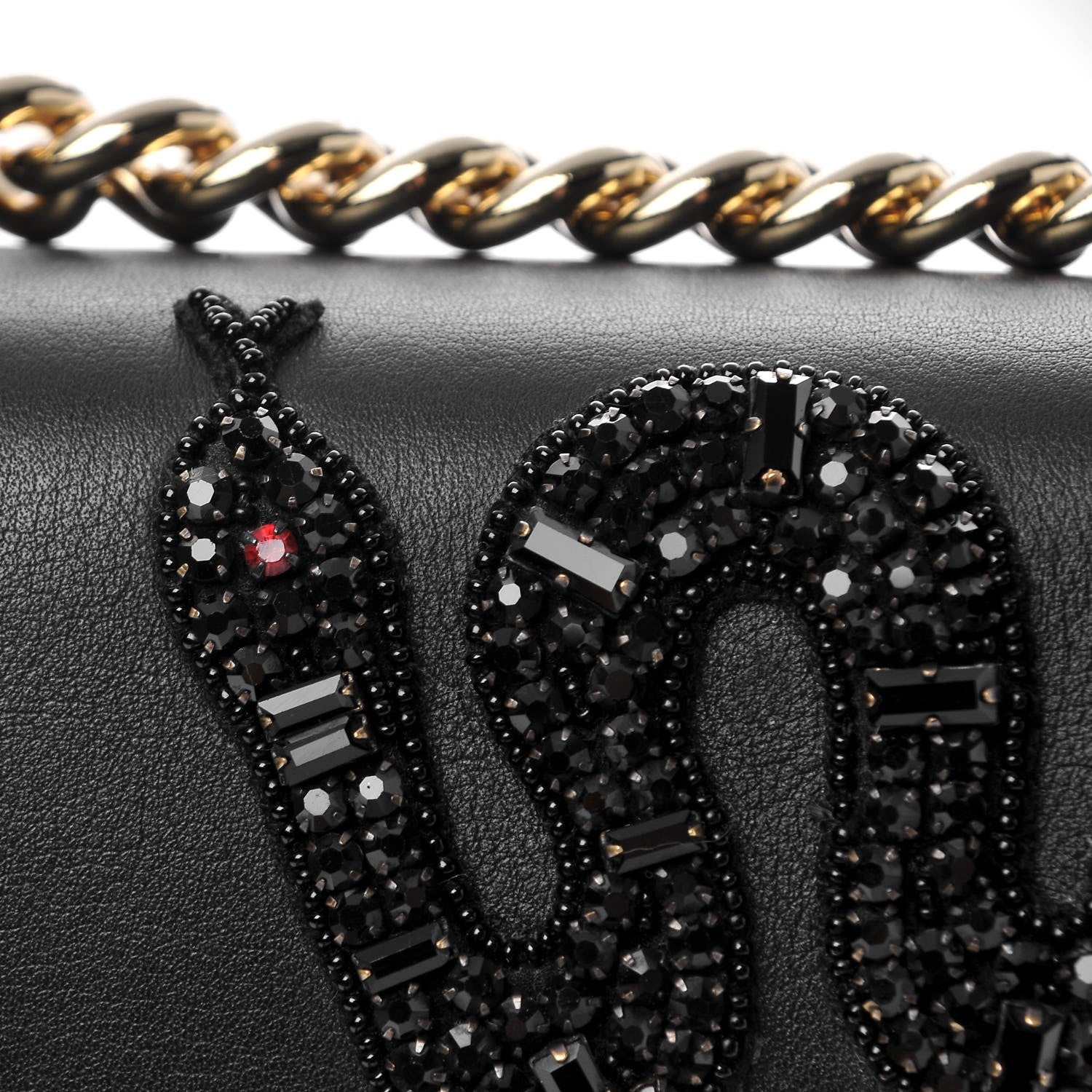 Gucci Calfskin Crystal Snake Embroidered Small Padlock Shoulder Bag Black 8 of 12