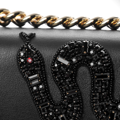 Gucci Calfskin Crystal Snake Embroidered Small Padlock Shoulder Bag Black 8 of 12