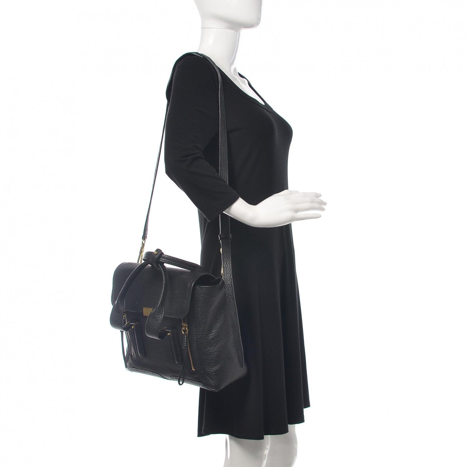 3.1 Phillip Lim 3.1 Textured Calfskin Medium Pashli Satchel Black 2 of 13