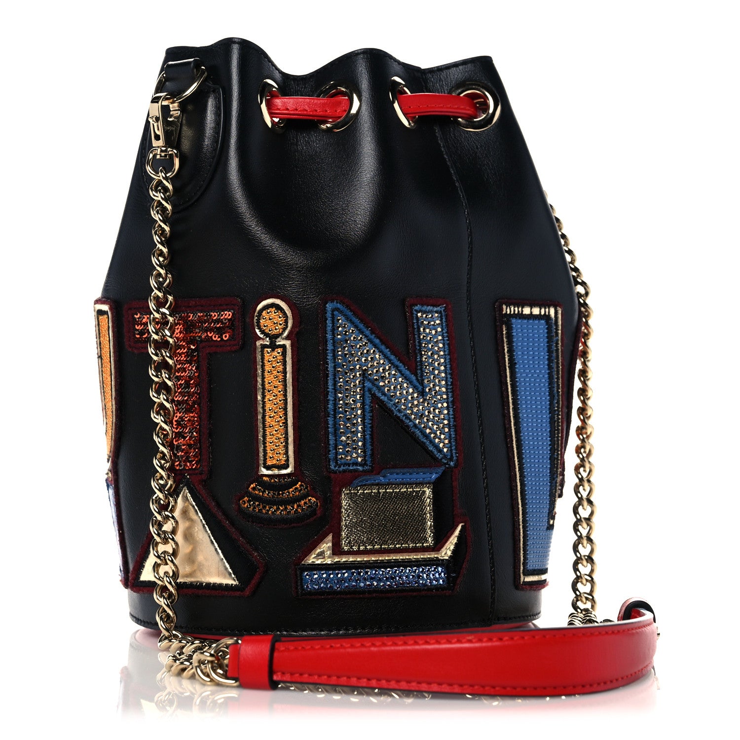 Christian Louboutin Calfskin Embroidered Alpha Marie Jane Bucket Black Multicolor 3 of 10
