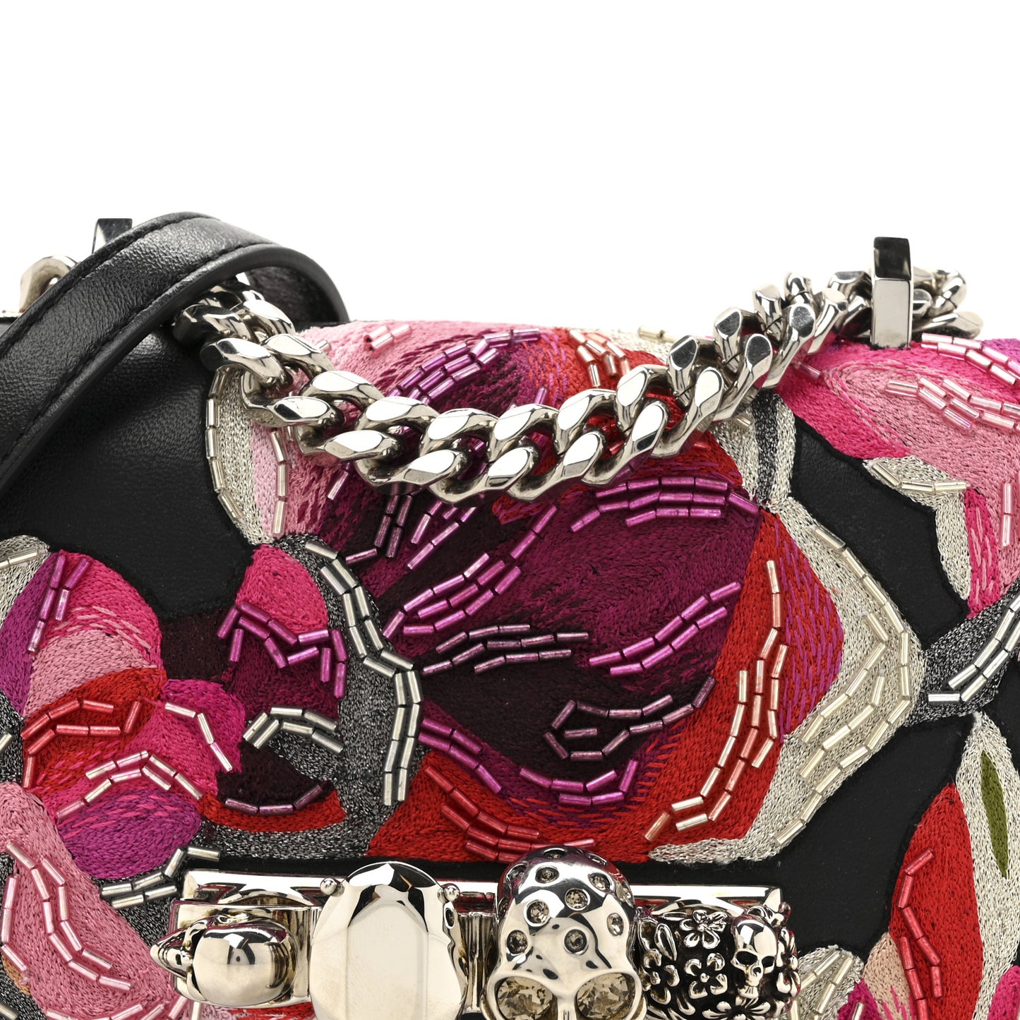 Calfskin Beaded Embroidered Solarised Orchid Mini Jeweled Knuckle Satchel Black Multicolor