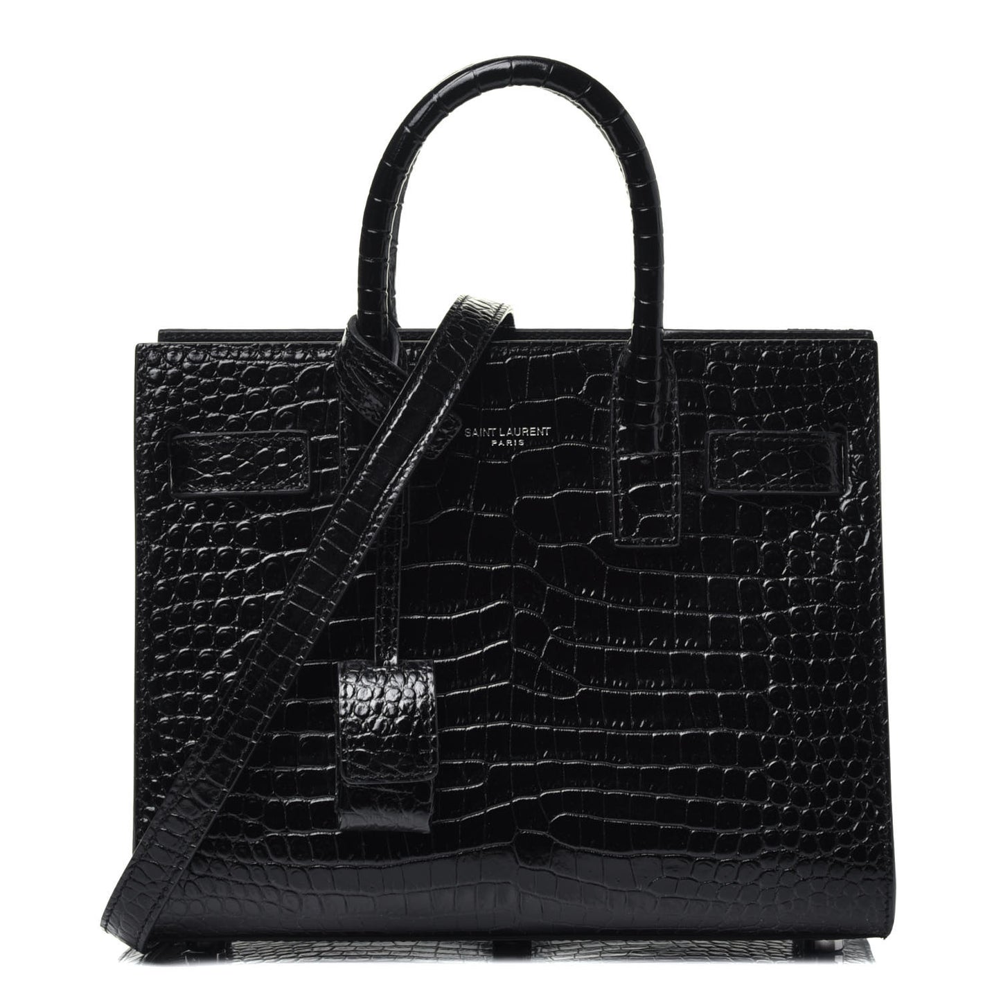 Calfskin Crocodile Embossed Nano Sac De Jour Black