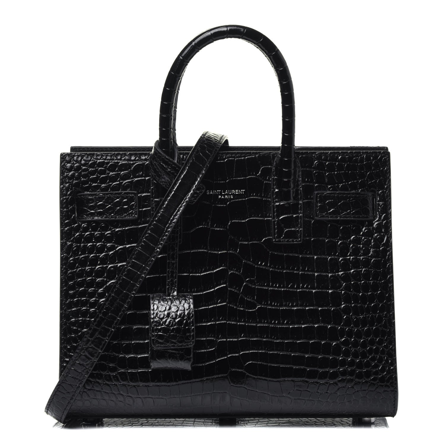 Saint Laurent Calfskin Crocodile Embossed Nano Sac De Jour Black 1 of 10