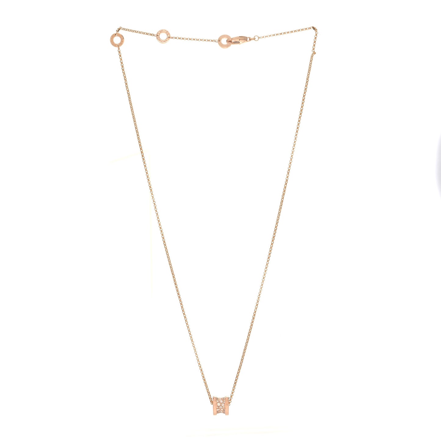 18K Rose Gold Diamond Small B.Zero1 Pave Pendant Necklace