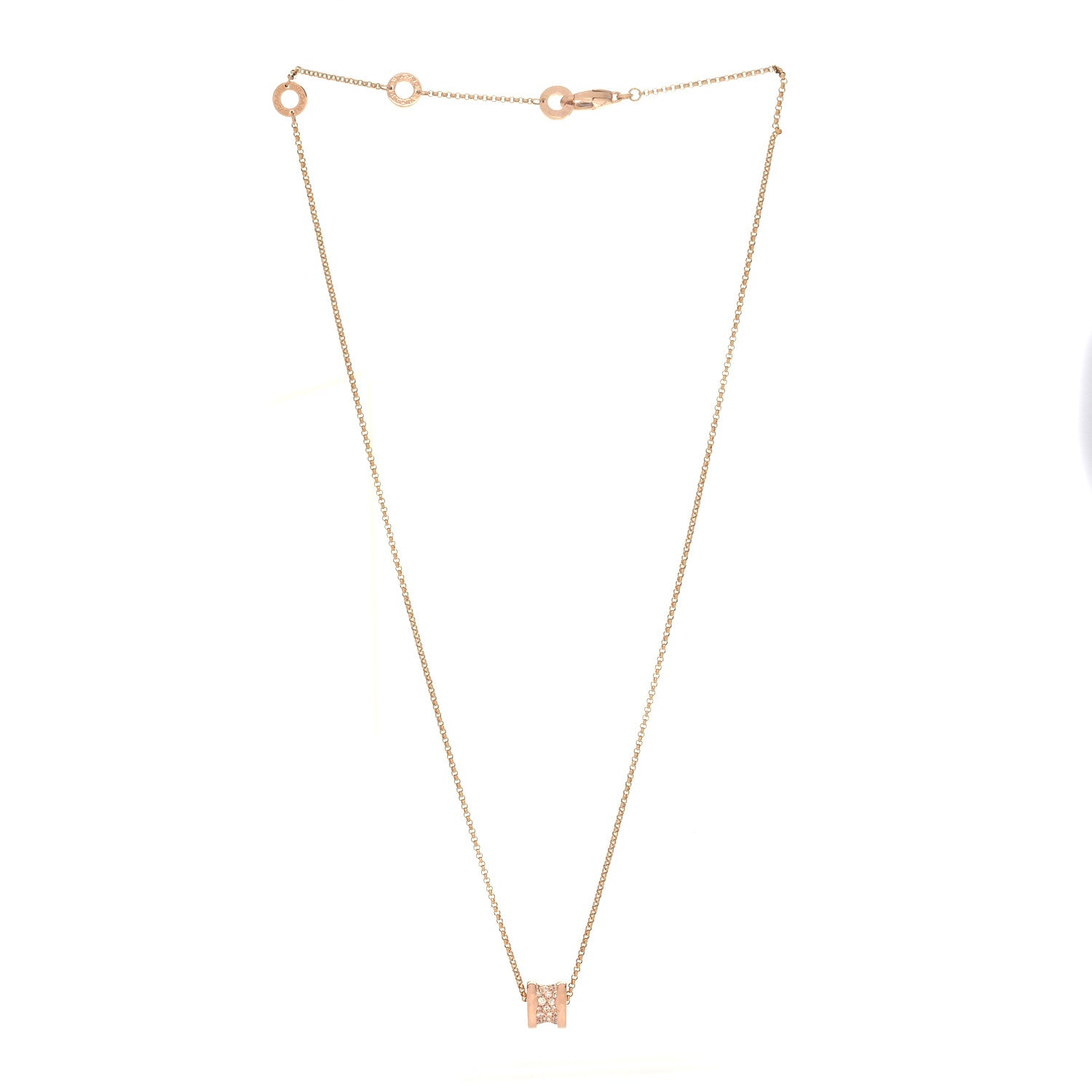 Bulgari 18K Rose Gold Diamond Small B.Zero1 Pave Pendant Necklace 3 of 5