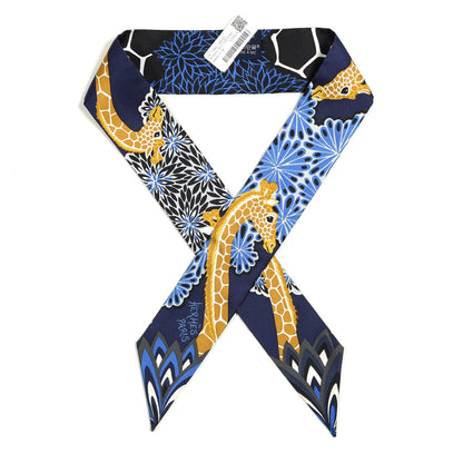 Hermes Silk The Three Graces Twilly Bleu Nuit Gold Black 1 of 5
