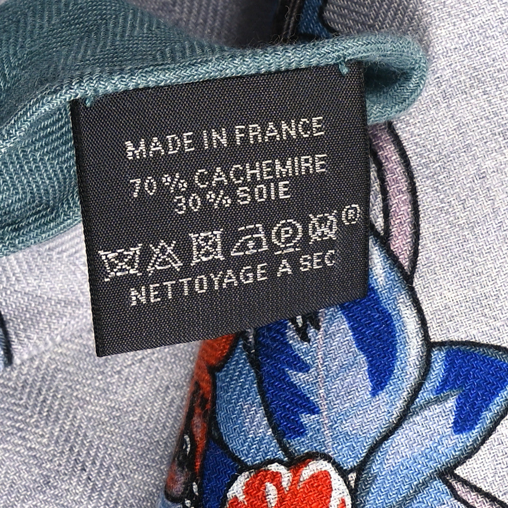 Hermes Cashmere Silk Jungle Love Giant Triangle Scarf Vert De Gris Gris 3 of 5