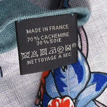 Hermes Cashmere Silk Jungle Love Giant Triangle Scarf Vert De Gris Gris 3 of 5
