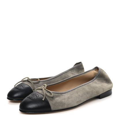 Chanel Suede Lambskin Cap Toe CC Ballerina Flats 41.5 Dark Grey Black 4 of 11