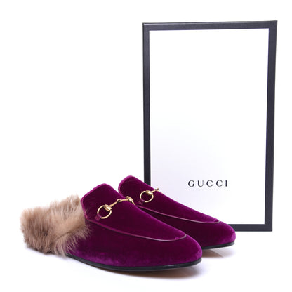 Gucci Velvet Fur Womens Princetown Slippers 40 Fucsia Violet Cyclamen Natural 11 of 11