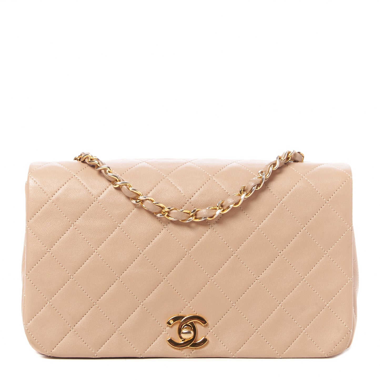 Lambskin Quilted Small Single Flap Beige