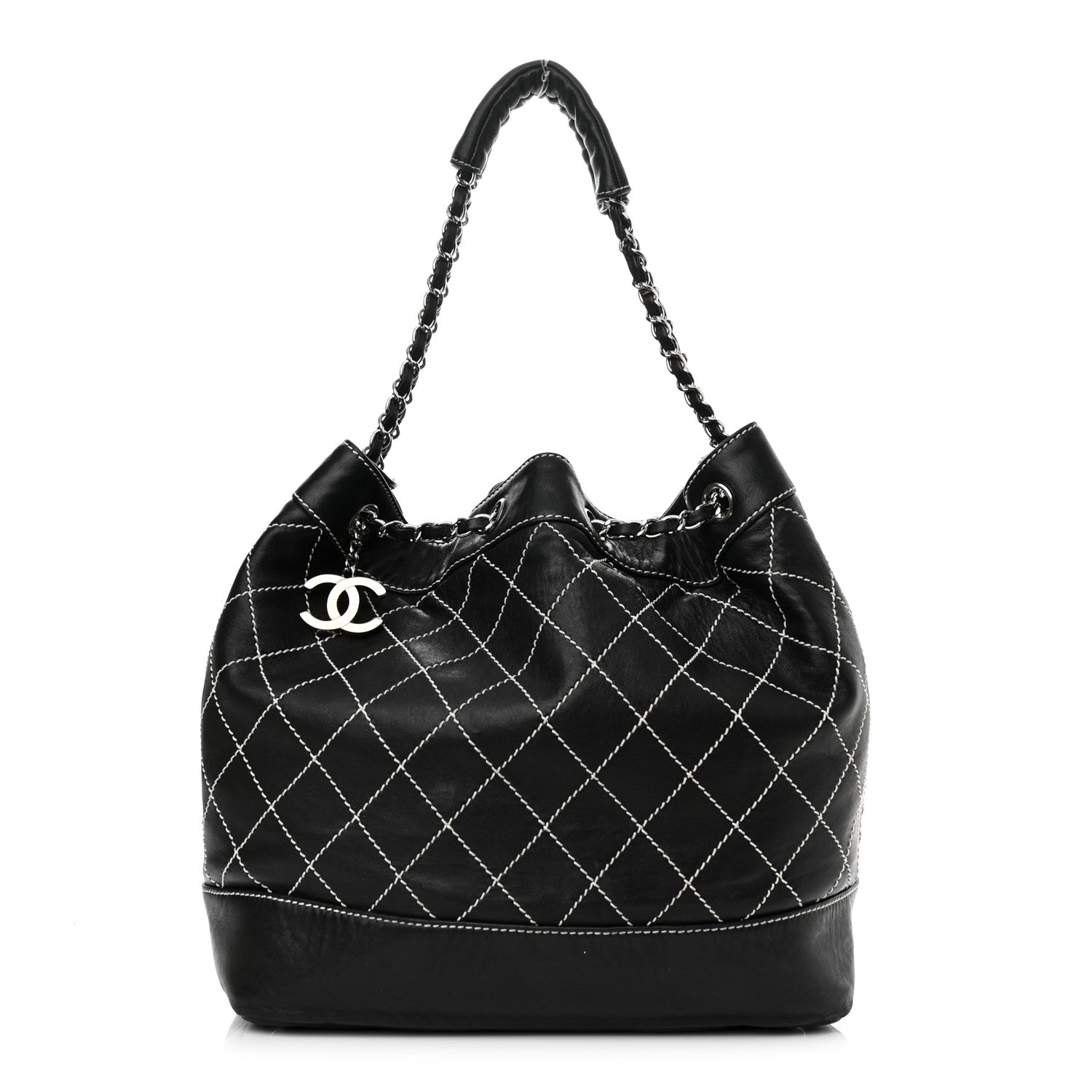 Chanel Calfskin Contrast Stitch Surpique Bucket Bag Black 1 of 10