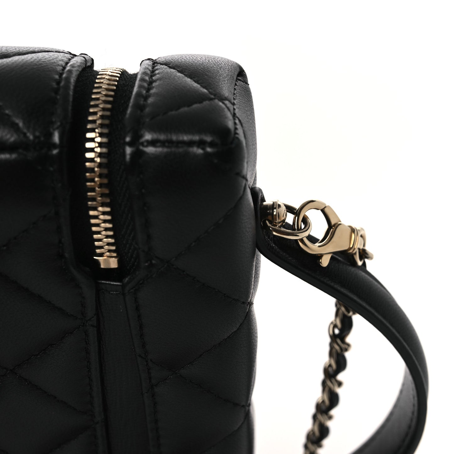 Lambskin Quilted Crystal CC Top Handle Slim Vanity Case With Chain Black