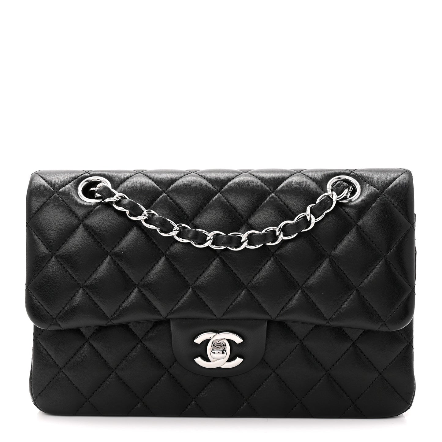 Lambskin Quilted Small Double Flap Black