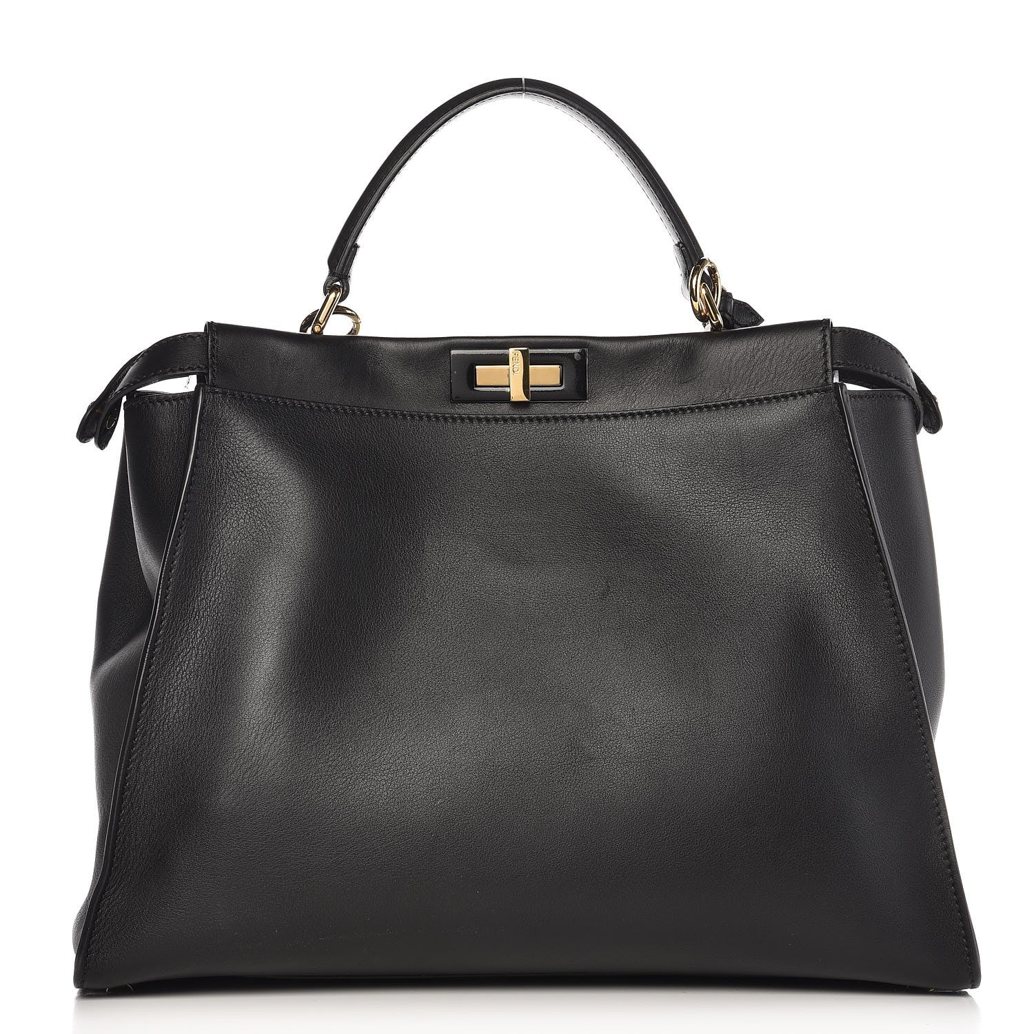 Fendi Vitello Seta Shiny Nappa Large Peekaboo Iconic Satchel Black 1 of 12