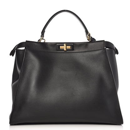 Fendi Vitello Seta Shiny Nappa Large Peekaboo Iconic Satchel Black 1 of 12
