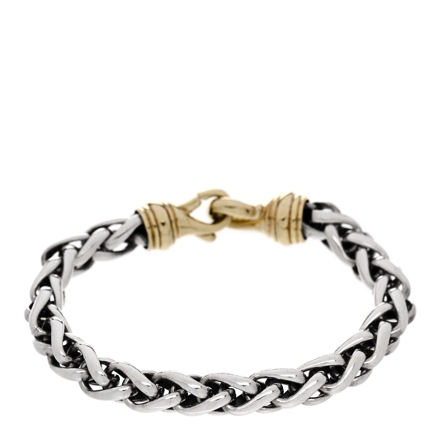 Sterling Silver 14K Yellow Gold 8mm Wheat Chain Bracelet