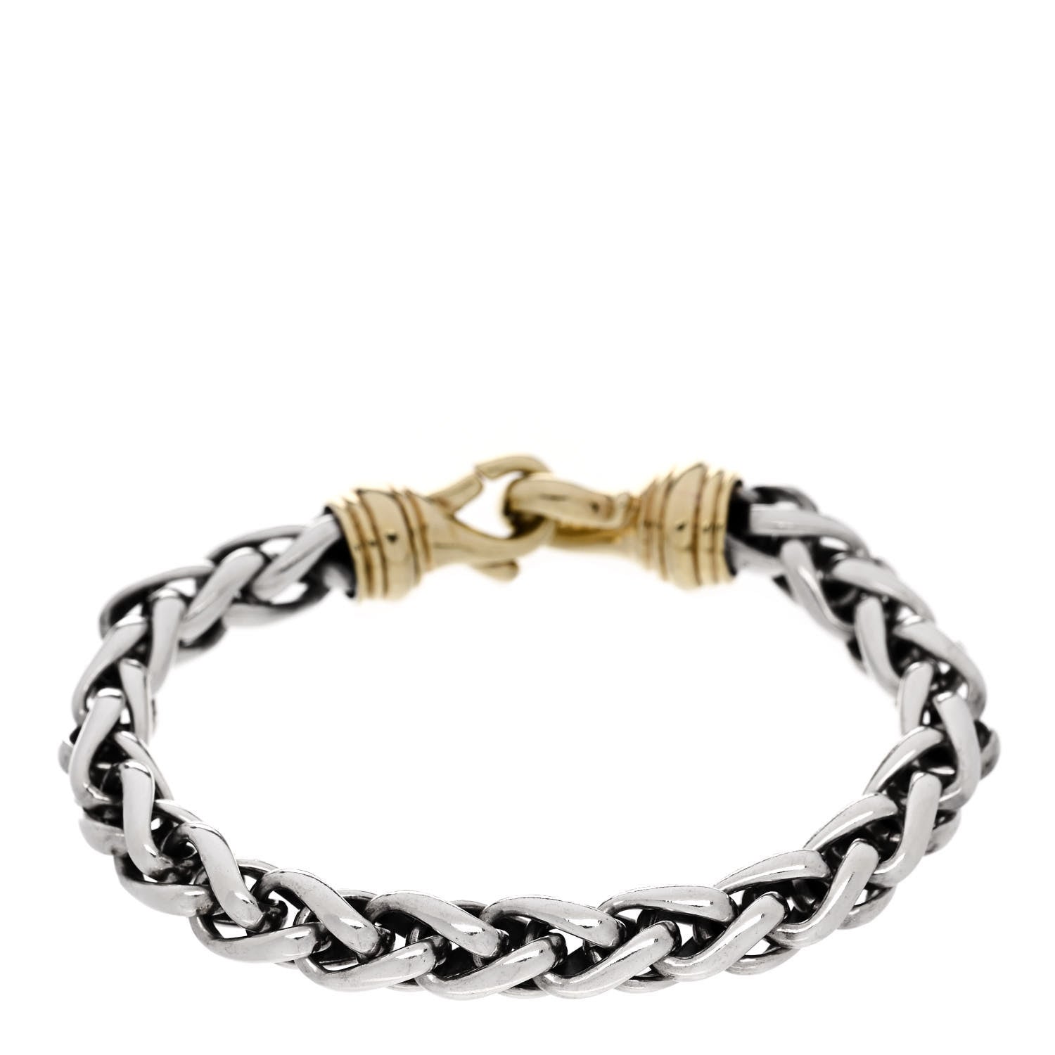 David Yurman Sterling Silver 14K Yellow Gold 8mm Wheat Chain Bracelet 2 of 3