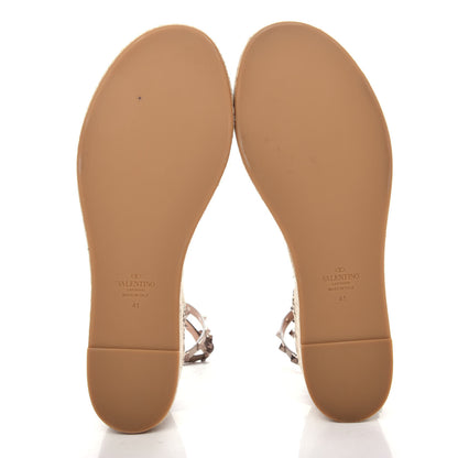 Valentino Garavani Metallic Grained Calfskin Rockstud Ankle Wrap Espadrille Flatform Sandals 41 Skin Natural 6 of 11