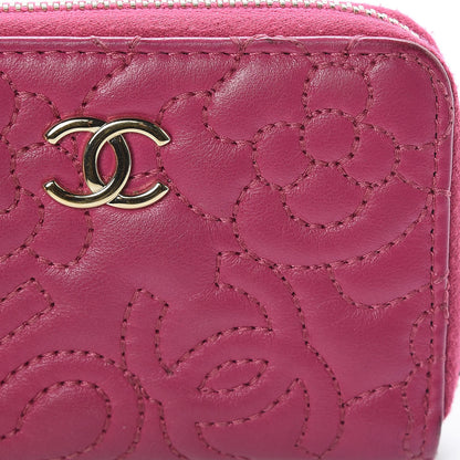 Chanel Lambskin Camellia Embossed Zip Coin Purse Fuchsia 8 of 10