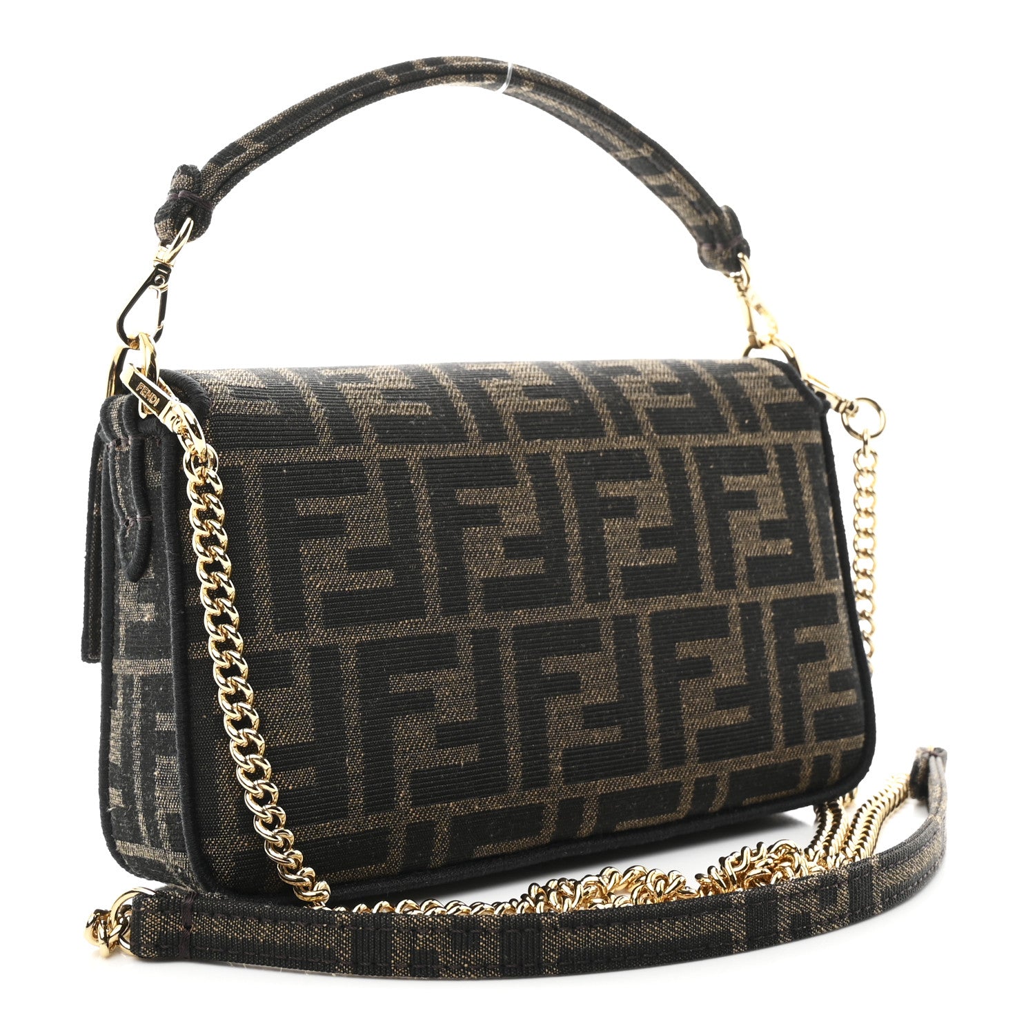 Fendi Fabric Jacquard FF 1974 Mini Baguette Tobacco Moro Black 3 of 10