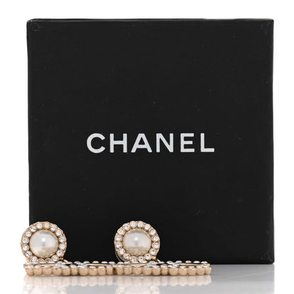 Chanel Crystal Pearl Bow-tiful CC Drop Earrings Gold 5 of 5