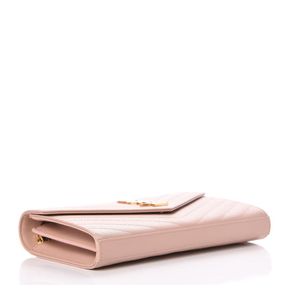 Saint Laurent Grain De Poudre Matelasse Chevron Monogram Chain Wallet Rose Antic 4 of 9