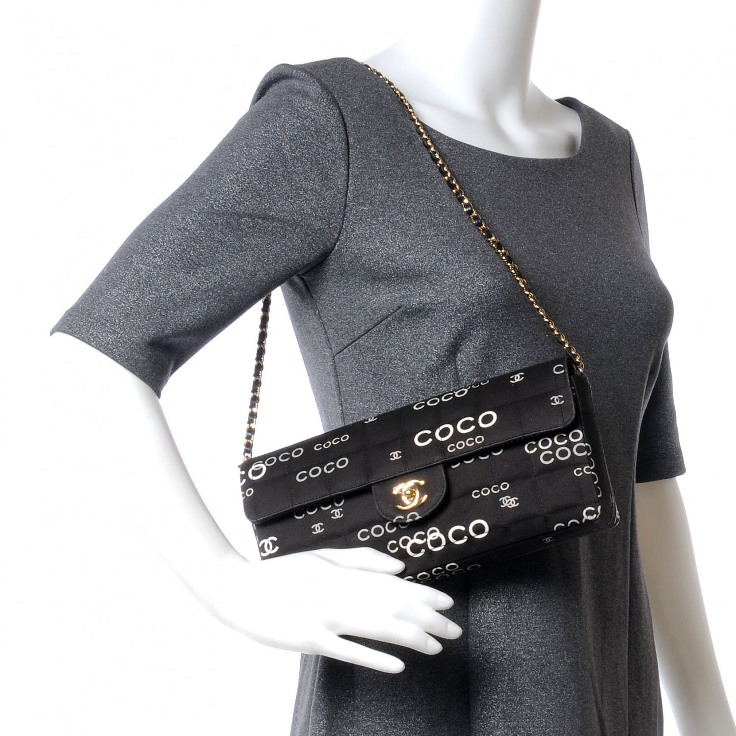 Chanel Canvas Chocolate Bar Quilted Coco East West Flap Black 2 of 7