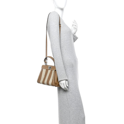 Fendi Cuoio Romano Canvas Pequin Striped Selleria Mini Peekaboo Iconic Satchel Beige Sand 2 of 9